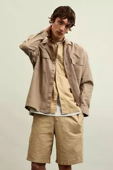 Шорты свободного кроя из смесового льна H&amp;M, бежевый