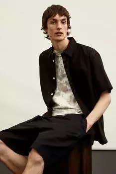 Шорты свободного кроя из смесового льна H&amp;M, черный