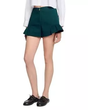 Шорты свободного кроя с рюшами Sandro, зеленый