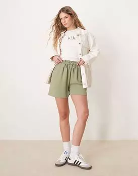 Шорты свободного кроя Vila с завязками на талии масляно-зеленого цвета