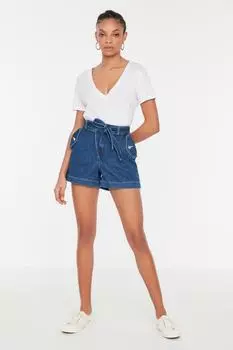 Шорты - Темно-синие - Нормальная талия Trendyol, темно-синий