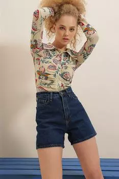 Шорты - Темно-синие - Высокая талия Trend Alaat Stili, темно-синий