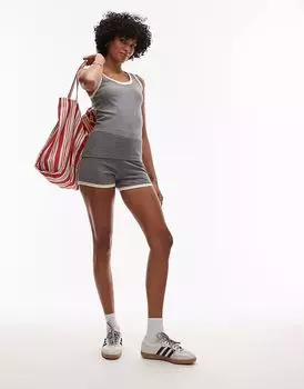 Шорты Topshop с контрастной оборкой по краю серого меланжевого цвета