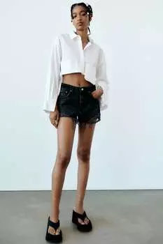 Шорты trf изогнутые, с высокой посадкой Zara, черный
