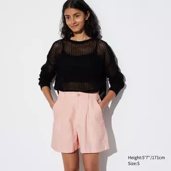 Шорты Uniqlo из льна и хлопка, розовый