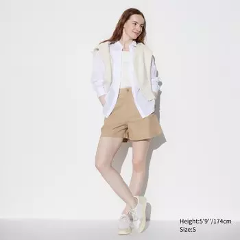 Шорты Uniqlo из льна и хлопка, бежевый
