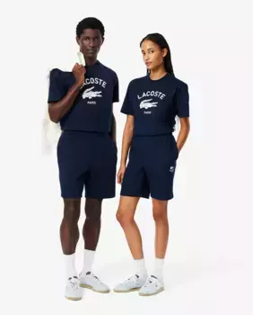 Шорты унисекс из хлопкового флиса Lacoste, тёмно-синий