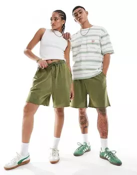 Шорты унисекс выцветшего цвета хаки ASOS DESIGN – свободного кроя