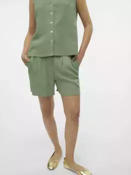 Шорты Vero Moda "VMJESMILO HW SHORTS WVN GA NOOS", с льном, цвет Hedge Green
