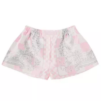 Шорты Versace Baroque Printed High Waisted Shorts, цвет Pastel Pink, White & Silver