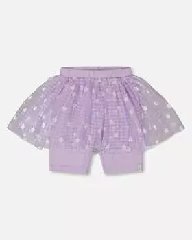 Шорты в байкерском стиле с цветочной сеткой, сиреневая юбка с белыми цветами Deux par Deux