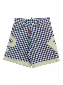 Шорты в клетку с нашивкой-логотипом DSQUARED2 KIDS, синий