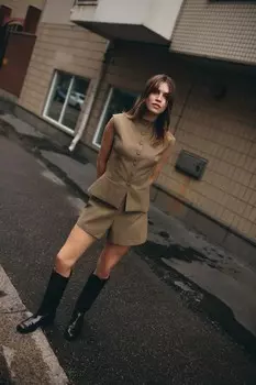 Шорты в клетку с высокой талией ZARA, цвет tans