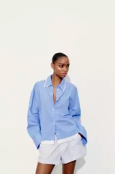 Шорты в полоску ZARA, синий/белый