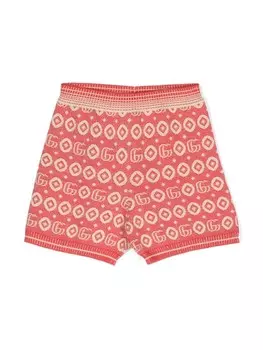 Шорты в рубчик с узором Double G Gucci Kids, красный