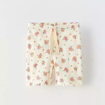 Шорты-велосипедки Zara Summer Camp Floral Pointelle, бежевый