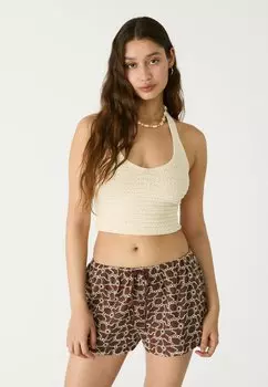 Шорты WITH CONTRAST EMBROIDERY Stradivarius, коричневый