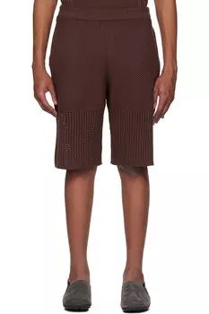 Шорты вязаные в деревенском стиле Homme Pliss Issey Miyake, коричневый