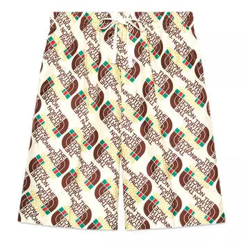 Шорты x the north face logo web print silk shorts 'ivory brown green' Gucci, белый