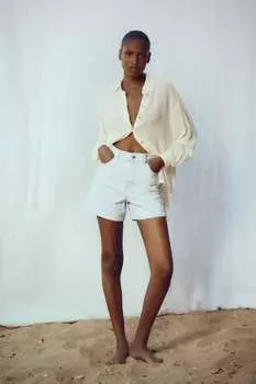 Шорты z1975 denim mom fit, высокая талия Zara, голубой