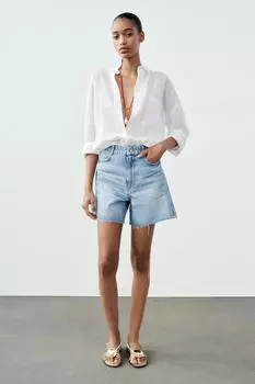 Шорты z1975 с высокой посадкой и шланцами на подушке ZARA, средний синий