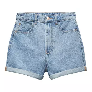 Шорты Zara 1975 High Waist Mom Fit Denim, голубой