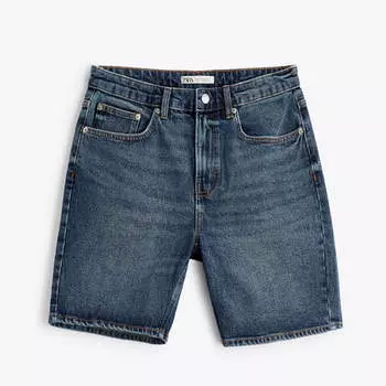 Шорты Zara Basic Denim Bermuda, тёмно-голубой