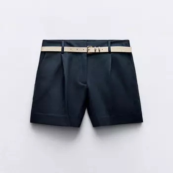 Шорты Zara бермуды с поясом, темно-синий