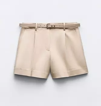 Шорты Zara Darted Bermuda With Belt, светло-бежевый