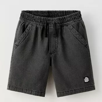 Шорты Zara Denim Bermuda With Drawstrings And Label, черный