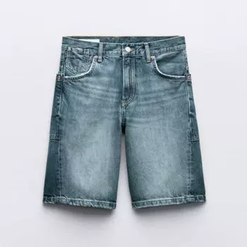 Шорты Zara Denim Trf Low-rise, синий