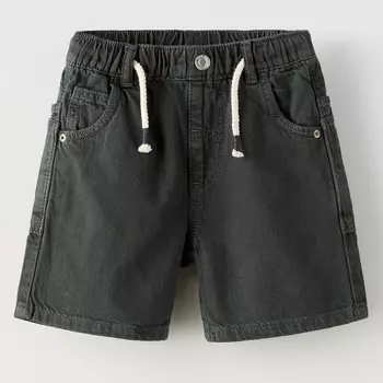 Шорты Zara Drawstring Denim Bermuda, темно-серый