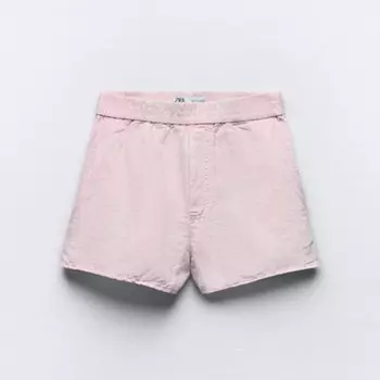 Шорты Zara Faded-effect Linen Blend, розовый