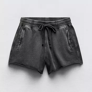 Шорты Zara Faded-effect Plush, темно-серый