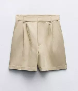 Шорты Zara High-waist Pleated Bermuda, коричневый