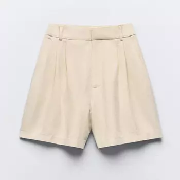Шорты Zara High-waist Pleated, бежевый