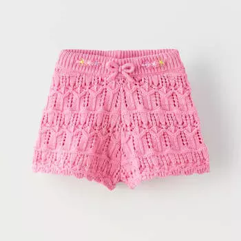 Шорты Zara Knit Bermuda With Floral Beads, розовый
