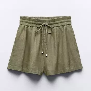 Шорты Zara Linen-blend, пыльный хаки