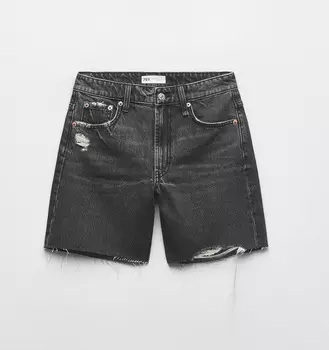 Шорты Zara Loose Fit Denim Trf Bermuda, темно-серый