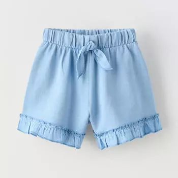 Шорты Zara Plush Bermuda With Bow And Ruffles, голубой