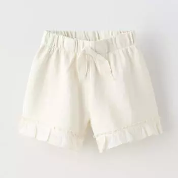 Шорты Zara Plush Bermuda With Bow And Ruffles, белый