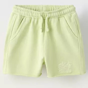 Шорты Zara Plush Bermuda With Embroidered Slogan, салатовый