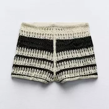 Шорты Zara Striped Crochet, черный/белый