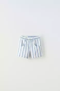 Шорты Zara Striped Denim Bermuda, белый