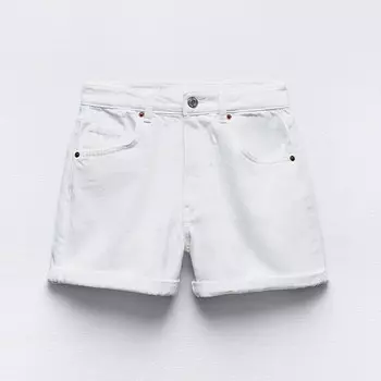 Шорты Zara TRF High-rise Mom Fit Denim Bermuda, белый