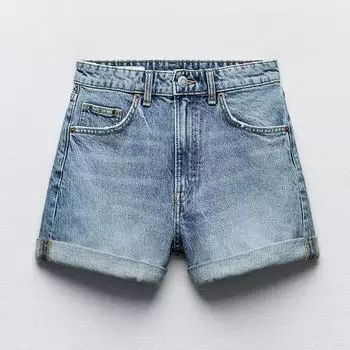 Шорты Zara TRF Mom Fit Denim Bermuda, синий