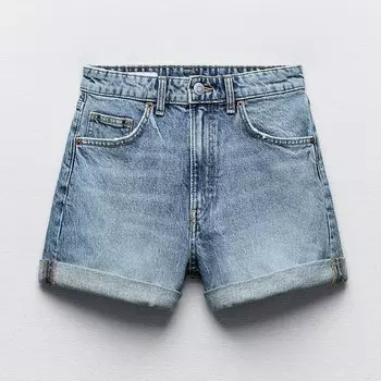 Шорты Zara TRF Mom Fit Denim Bermuda, синий