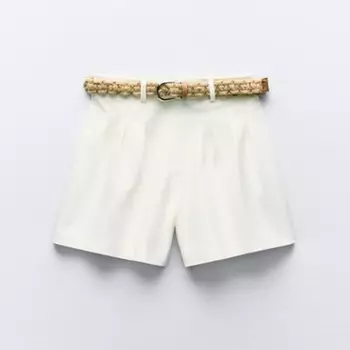 Шорты Zara With Braided Belt, белый