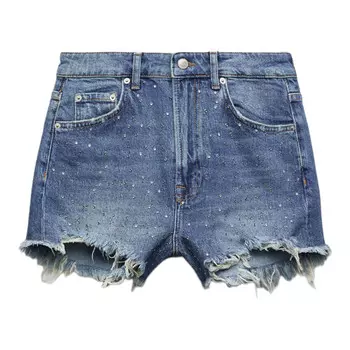 Шорты Zara Zw The High Waist Rinhestone, синий