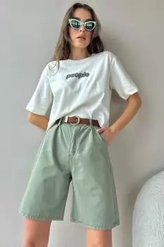 Шорты - Зеленый - Высокая талия Trend Alaat Stili, зеленый